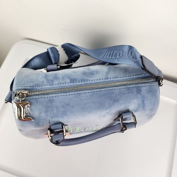 Juicy Couture Bag Obsession Satchel Slate Blue Velvet Rhinestones Purse Handbag - Picture 7 of 14